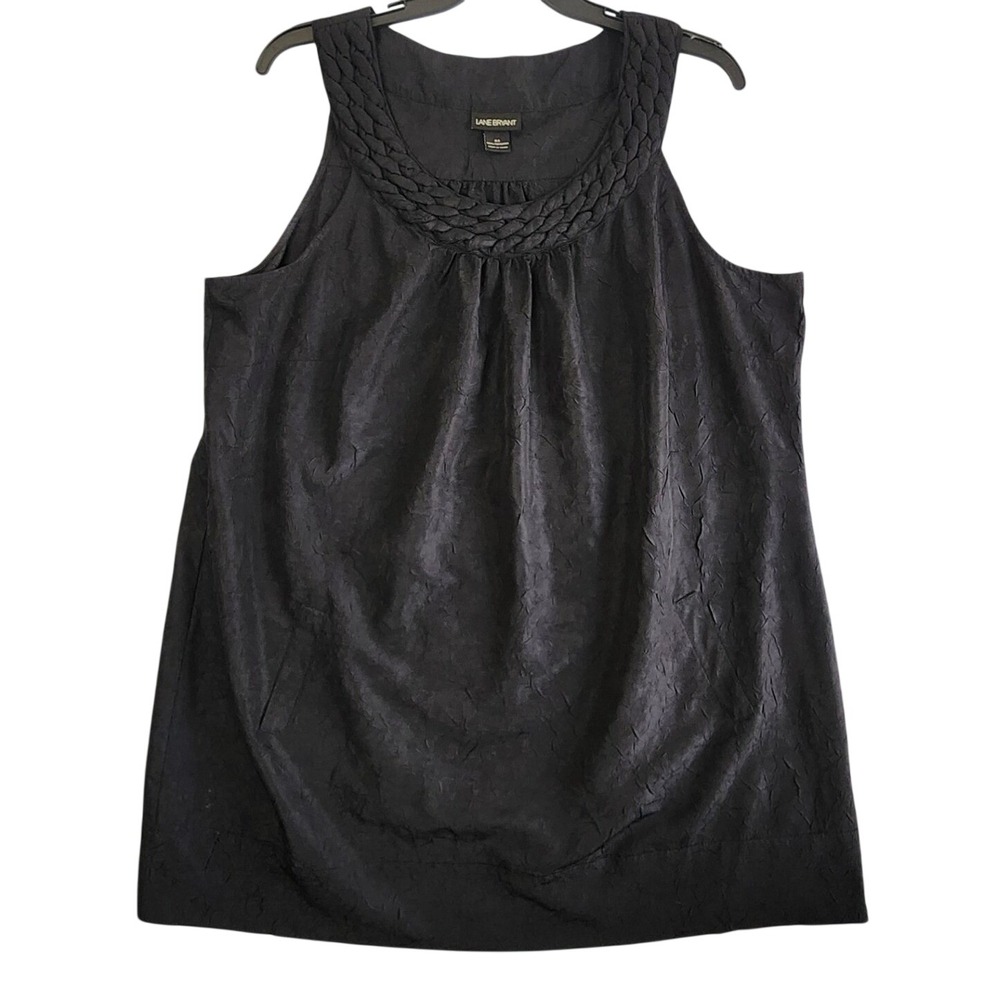 Lane Bryant Tank Dress Women 24 Black Braided Neck Crinkle Fabric Relaxed Blouse